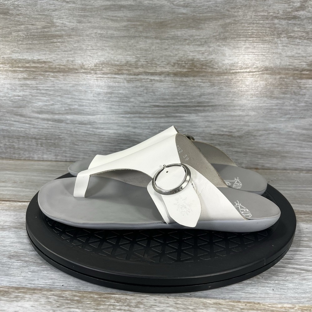 Fly London Womens Mica White Leather Flip Flop Sandals Size 39 US 8.5 144758001